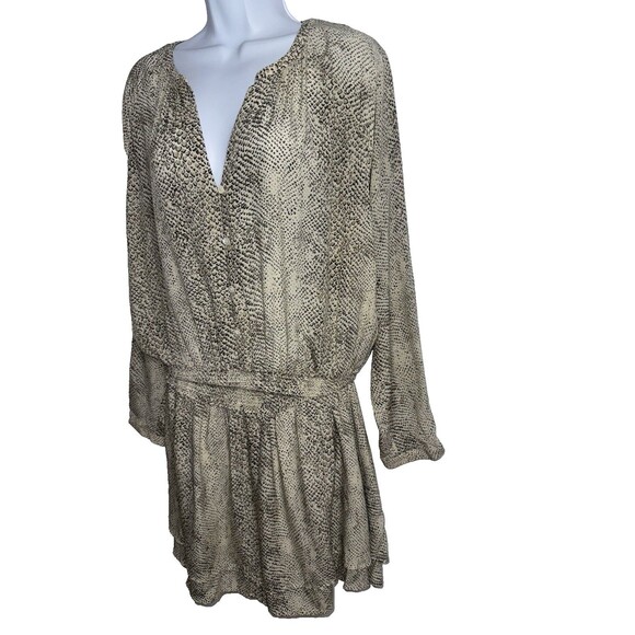 Rails Jasmine Mini Dress Cream Snakeskin Women's Large Smocked Waist V-Neck - Picture 2 of 14